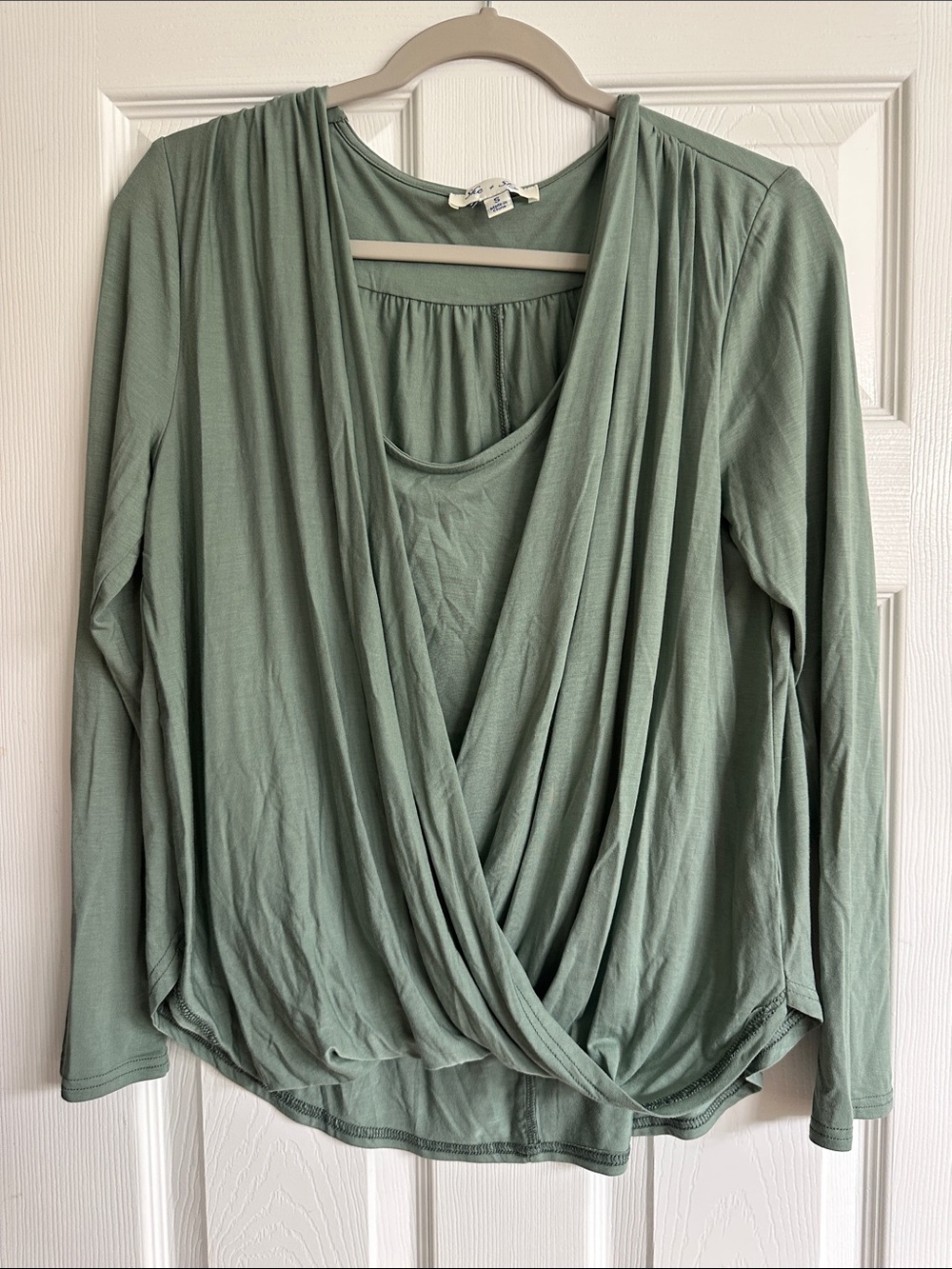 Women’s Sage Green Draped Long Sleeve Top